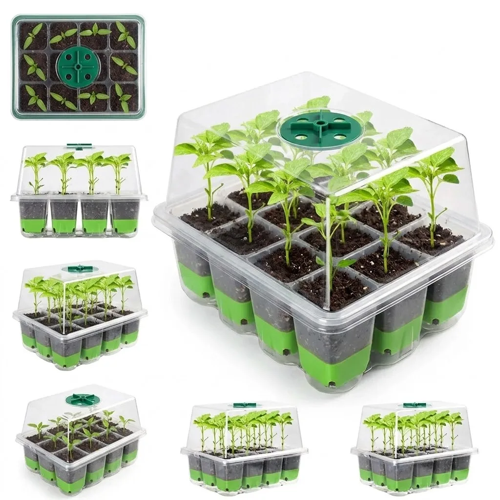 Seed Starter Tray - Baki Penyemaian dengan 12 Sel, Dilengkapi