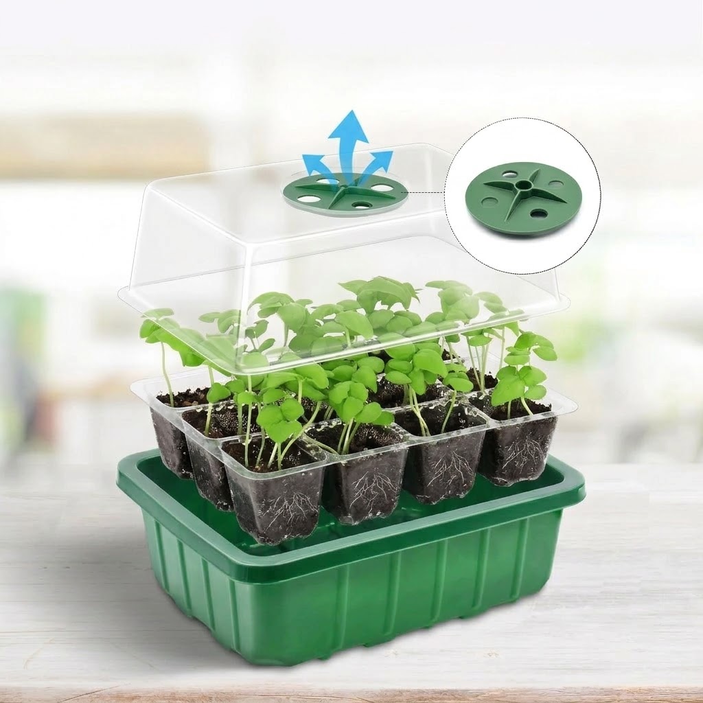Seed Starter Tray - Kotak Semai Transparan dengan Pengatur Kelembapan,